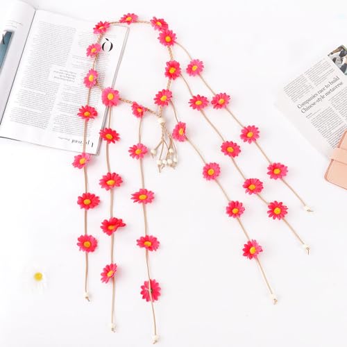 DOCILA Flower Headbands For Women Hippie Floral Hairband Boho Fairy Crown Wedding Parties Outfit Costume Hair Accessories - color: Pink