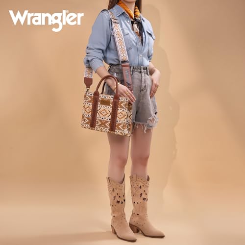 Wrangler Aztec Tote Bag for Women Boho Shoulder Purses and Handbags - color: Aztec Brown (Guitar Strap)