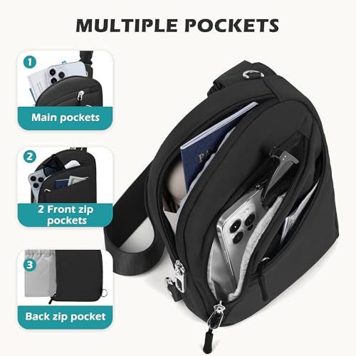 TOPEAST Anti Theft Crossbody Bags for Women Men, Small Sling Crossbody Bag Travel Purse Shoulder Wallet with RFID Blocking - color: 1-black