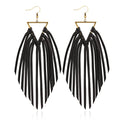 Fringe Leather Earrrings Triangle Deerskin Leather Boho Western Statement Dangel Earrings for Women - color: Black