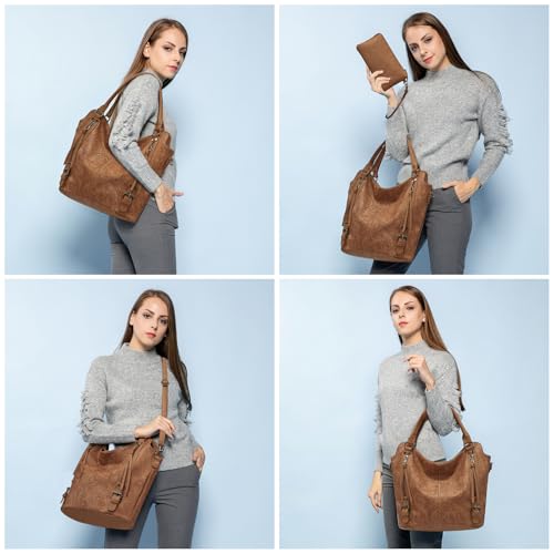 Tote Bag for Women PU Leather Shoulder Bags Fashion Hobo Bags Large Purse and Handbags with Adjustable Shoulder Strap - color: Brown Flower