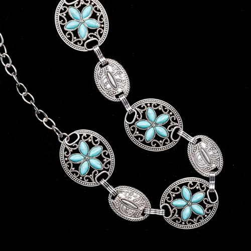 Dubulle Womens Belt Chain Leather Belts Vintage Western Adjustable Elastic Double Buckle for Cowboy Pant Dress - color: W Antique Silver