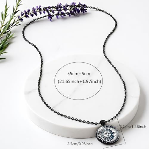 1pc Stunning Round Pendant Necklace - Unique Sun & Moon Pattern, Oil Painting Style Glass Mosaic, Alloy Construction, Trendy Sweater Chain, Fashionable Gift for Women - Christmas or Birthday Gift - color: Blue Sun/Moon