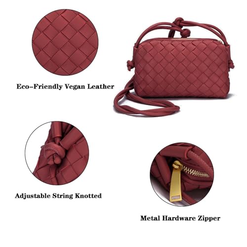 ZEDIUH Woven Bag for Women Crossbody Shoulderbag, Small Vegan Leather Purse - color: Burgundy