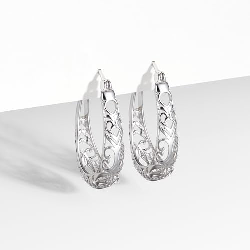 Amazon Collection Sterling Silver Filigree Oval Hoop Earrings - color: Silver