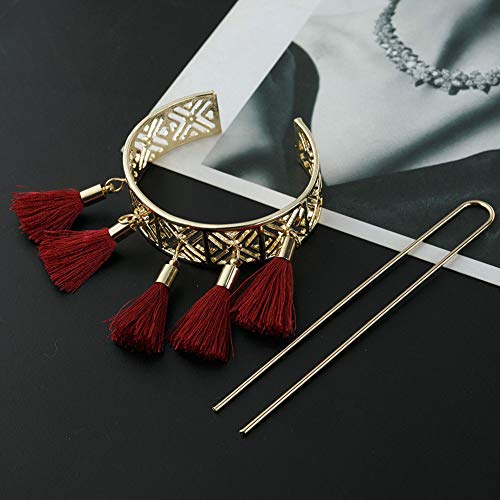 2 Pcs Vintage Hair Stick Alloy Hair Cuff Hair Bun Cage Hair Pin Ponytail Holder Hair Accessories with Tassel Pendants for Women and Girls