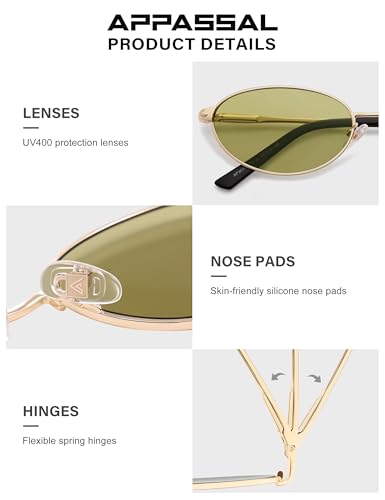 Appassal Retro Oval Sunglasses for Women Mens with Spring Hinge Sunnies AP3696 - color: C12 Gold / Light Green
