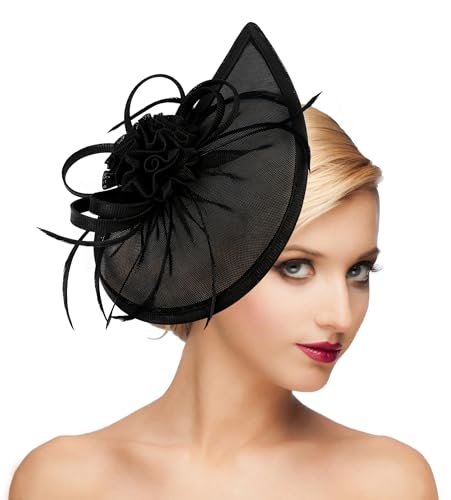 dressfan Fascinator Hat Headpiece Womens Vintage 20s 50s Headband for Derby/Wedding/Cocktail/Wedding/Tea Party - color: Black