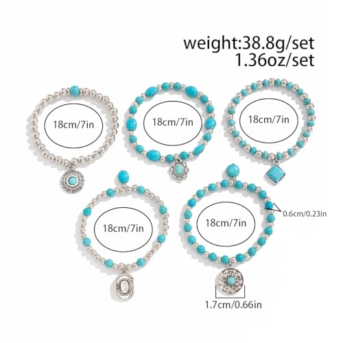 Western Outfit for Women Bohemian Vintage Stackable Turquoise Bracelet Rustic Beaded Cow Head Charm Stretch Bracelet Western Jewelry Country Concert Outfits for Women - style: Style1