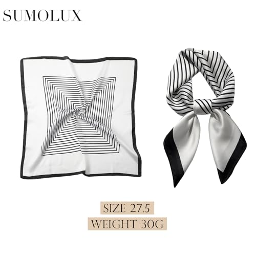Sumolux Head Hair Scarf for Women Like Satin Silk Scarf Bandana Hair Wrapping Night Large Square Scarves 27.5" - color: White Stripes