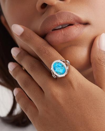 AIBAO 4-12 Ct Large Oval Engagement Rings for Women Natural Turquoise/Lapis Lazuli/Malachite Celtic/Infinity/Love Knot Halo Ring Size 6 to 10 Anniversary Christmas Valentines Gift - style: 4.56 Ct Blue Turquoise & Created White Sapphire
