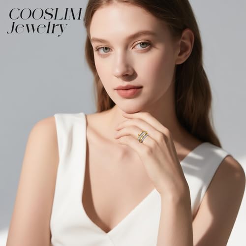 COOSLIM Gold Stackable Rings for Women, 18K Gold Plated Cubic Zirconia Rings, Mixed Metals Stackable Ring Set Silver Gold Multi Ring for Women Non Tarnish - color: gold sliver -1, size: 5