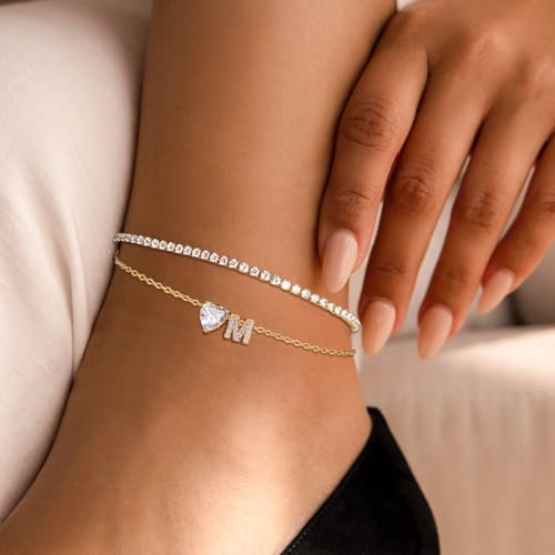 Gold Initial Ankle Bracelets for Women Waterproof 14K Gold Filled Layered Anklets for Women Non Tarnish Women's Anklets Adjustable Large Ankle Summer Beach Foot Jewelry - style: Gold-S