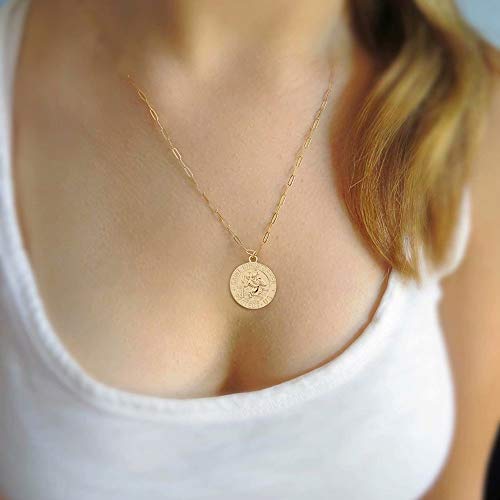 Turandoss 14K-Gold-Plated Necklaces for Women - Lock Evil Eye Medallion Vintage Coin Necklace Bee Sun Moon Shell Chain Necklace Layered Paperclip Chain Necklaces for Women Jewelry Gifts - style: "5-St. Christopher Pendant