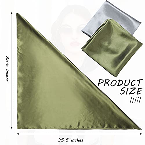 SATINIOR 35 Inch Silky Head Scarf 2 Pcs Large Square Neck Scarf Sleeping Hair Wrapping Satin Bandana for Women - color: Dark Grey, Olive, style: Classic