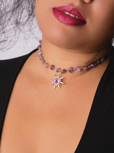 Sacina Boho Hippie Sun Necklace, Crystal Choker Necklace, Boho Necklace, Hippie Necklaces, Christmas Jewelry Gift For Women - color: purple