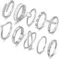 10 PCS 14K Gold Plated Rings Set for Women, Dainty Gold Knuckle Ring Non Tarnish, Simple Thumb Stacking Rings Pack Size 6/7/8/9/10 - color: silver