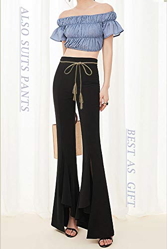 TeeYee Women Girls Multi Colors Braided Waist Tie Belt/Rope/Chain with Tassel Fringe Wrap Cloth Belts for Ladies Dress Pants - color: Apricot
