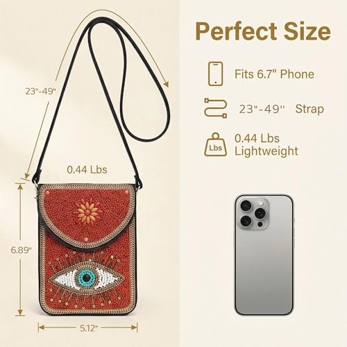 Small Crossbody Bags for Women Designer Cell Phone Bag Boho Shoulder Wallet Purse - color: Red Eye