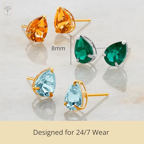 14k Yellow or White Gold Teardrop Gemstone Pear Shape Stud Earrings for Women with Push Backs and 8mm x 6mm Birthstone by MAX + STONE - color: Genuine Citrine