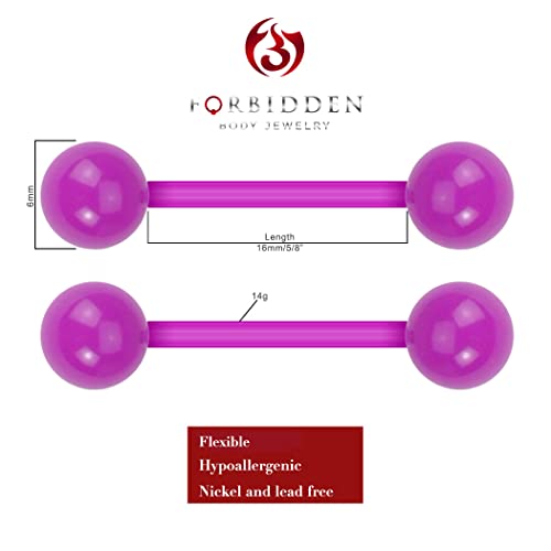 Forbidden Body Jewelry Nipple Rings, Tongue Rings, Nipple Piercing Jewelry, Nipple Jewelry, Flexible Acrylic Barbell Set 14G 16mm (5/8 Inch), 3 Pack - style: Purple