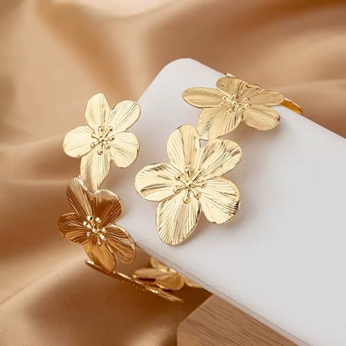 Arm Cuff Jewelry for Women Adjustable Flower Cuff Bangle Bracelet Gold Armband Upper Jewelry Gifts for Women Boho Western Accessories - color: B3:gold flower