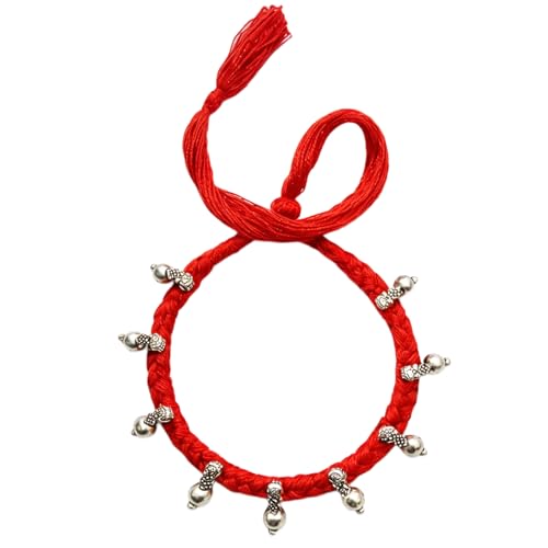 athizay Boho Charm Thread Choker Necklace – Braided Bohemian Choker with Oxidized Silver Dangle Charms | Handmade Boho Jewelry for Women - color: Red, Silver