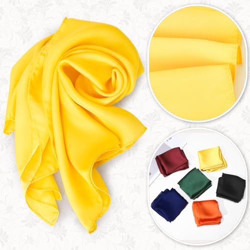 JATEBI 27''/35'' Women Large Satin Scarf Silk Feel Square Wraps Big Hair Bandanas Vintage Print Solid Color Bandana Scarves - color: Black, Red, Yellow, Green, Blue, Orange Solid, size: 27'' Medium