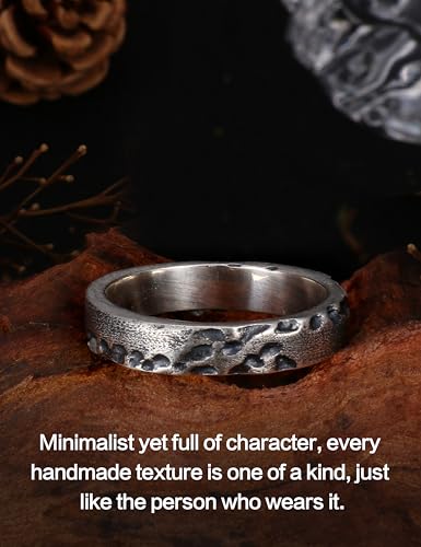 MILACOLATO 925 Sterling Silver Rings for Men Women Oxidized Silver Ring Non Tarnish Vintage Hammered Ring Unisex Wide Thumb Stackable Rings Unique Engagement Wedding Bands Size 9