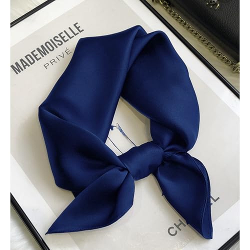 Ciormis 100% Mulberry Silk Scarf-Women's 21''/27''Square Silk Hair Head Scarf Neckerchief with Gift Packaged - color: 21''x 21''-style 19-navy