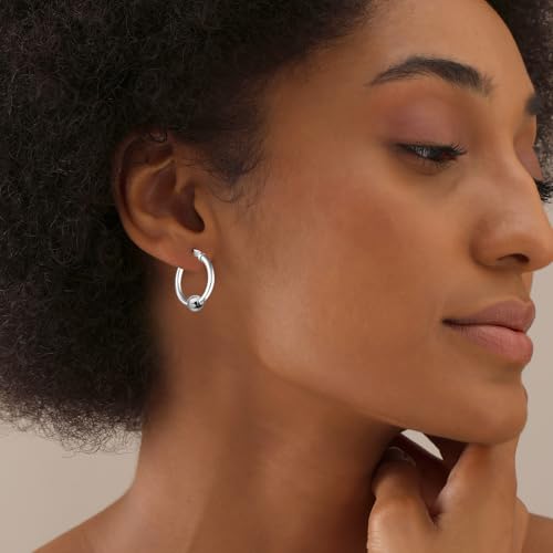 LeCalla 925 Sterling Silver Beaded Ball Hoop Earrings | Lightweight Sleeper Bead Ball Earring Hoops | Cape Style Hoop Earrings for Women - color: Classic Cape