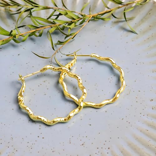 ToHeart Gold Hoop Earrings for Women Twist Hoop Earrings Gold Plated - style: Hoop Earrings O