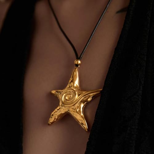 Frodete Statement Necklace for Women Chunky Gold Necklaces Long Pendant Necklace Boho Necklaces Gold Pendant Jewelry Cowboy Chic Style Cowgirl Outfit - color: Z9:Gold Star Necklace