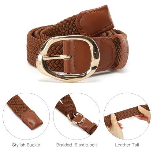 Yaopeing 3 Pack Braided Canvas Stretch Woven Belt for Women Ladies,Elastic Waist Belt for Dress