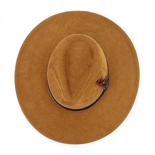 LIDHAY Big Wide Brim Fedora Hats for Women Men Western Suede Hat Panama Hat Outdoor Hats - color: Khaki