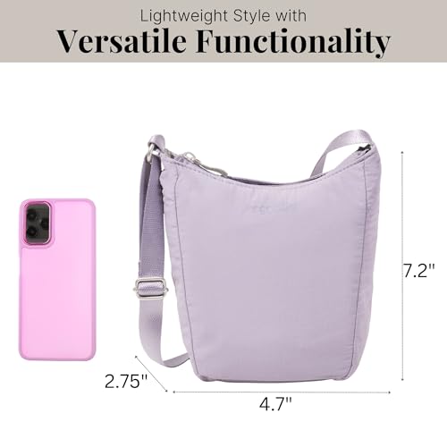 Baggallini Swift Mini Crossbody Bag for Women - 4.5x7 Small Travel Purse with Crossbody Strap and RFID - color: B-lite Lilac