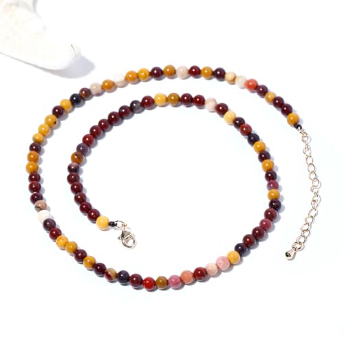 Simple Choker Necklace for Women Real Stone and Crystals Necklaces 4mm Beaded Choker Jewelry Meditation Gift for Women (16"+2") - style: Egg Yolk Stone