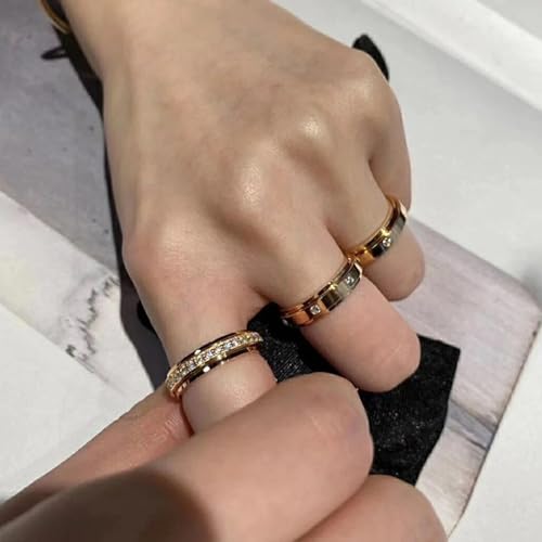 6mm Titanium Fidget Rings for Women Anxiety Relasing, Full Cubic Zirconia Ring Eternity Wedding Band Ring Love Statement Jewelry, Hypoallergenic Stainless Steel Gold Rings for Women No Tarnish - color: gold-fidget