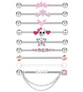Suotarn 14G Industrial Piercing Jewelry For Women Men Stainless Steel 38 Industrial Barbell Long Cartilage Helix Conch Earrings Stud 14G Gauges Industrial Jewelry Butterfly Heart Cool 7-18pcs - color: pink