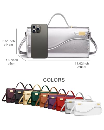 NEWBELLA Handwoven Women's Clutch Purse, Crossbody Bag with Adjustable Strap for Evening & Casual Use - color: Silver