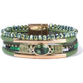 Boho Leather Wrap Bracelets Beaded Stackable Cuff Bracelet Country Concert Outfits Cowboy Cowgirl Western Jewelry Gifts for Women - color: Crystal-Green