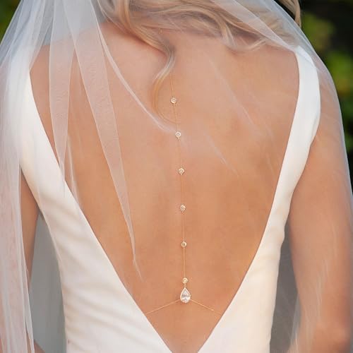 Rhinestone Long Drop Back Chain Jewelry for Women Crystal Back Chain Necklace Gold Plated Body Chain Backdrop Chain Jewelry - style: silver
