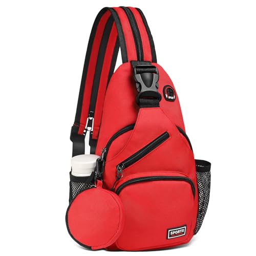 Convertible Sling Bag with Coin Pocket, 7.9" Tablet Crossbody Mini Backpack with Headphone Jack Casual Pack for Women Men Travel, Red - color: Red, size: Small