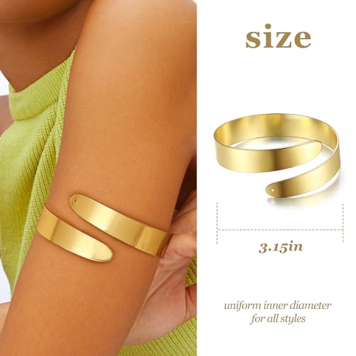 FUNRUN JEWELRY Arm Cuff Upper Arm Band for Women Gold Arm Cuff Bangle Bracelets Adjustable Coil Swirl Armlet ArmBand Jewelry,3-4Pcs - color: B:Gold tone