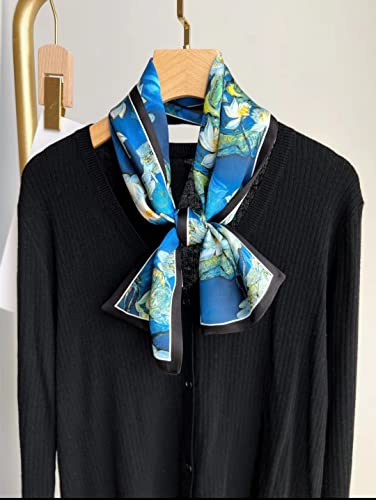 ANDANTINO 100% Silk Scarf for Women 59”*6.3” Long Shawls for Headscarf and Neck- Oblong Hair Wraps with Gift Packed - color: Water Lilies