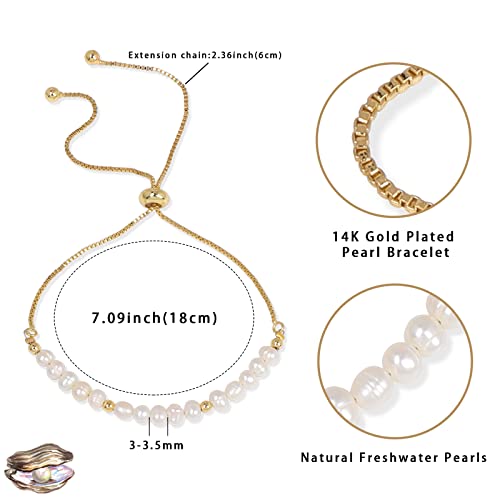Dainty Pearl Chain Bracelets 14K Gold Bracelet for Women Adjustable Baroque Culture Jewelry Gifts for Mother Wife - color: 1-gold