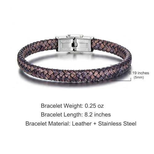 Men's Leather Bracelet, Stackable Stainless Steel Clasp Bracelets for Men Stylish Birthday, Thanksgiving, Valentine's Day Gift for My Man - style: 8.2" Long 5MM High-End Variegated