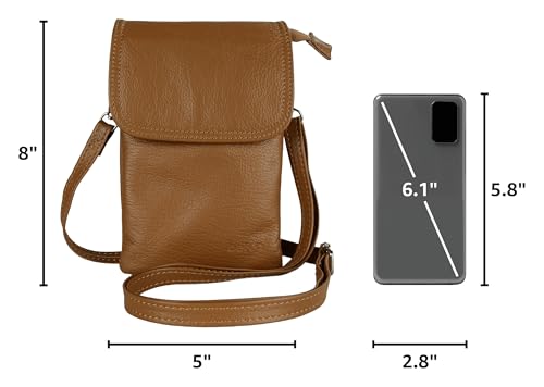 befen Genuine Leather Small Crossbody Bags for Women Cell Phone Bag Cross Body Purses,Silver Zipper - color: Cognac Brown