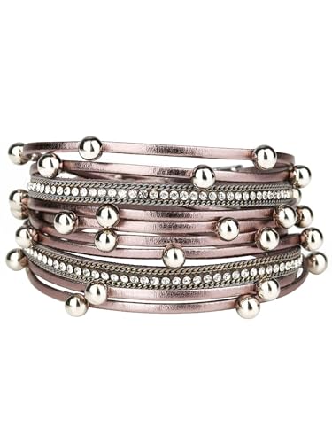 Long tiantian Boho Bracelets for Women Western Jewelry for Women Leather Wrap Bracelets Stackable Bangle Western Outfit for Women - color: leather wrap bracelets for women(grey)