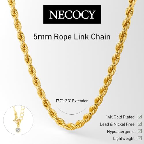 NECOCY 14K Gold Plated Layered Necklace for Women, Dainty Chain Necklace Stackable Trendy Cuban Link Rope Snake Chain Choker Simple Chunky Herringbone Necklace Stack Jewelry Set Gift for Women - style: Rope Chain